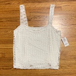 La Blanca - white crochet tank top swim coverup, small lined tank